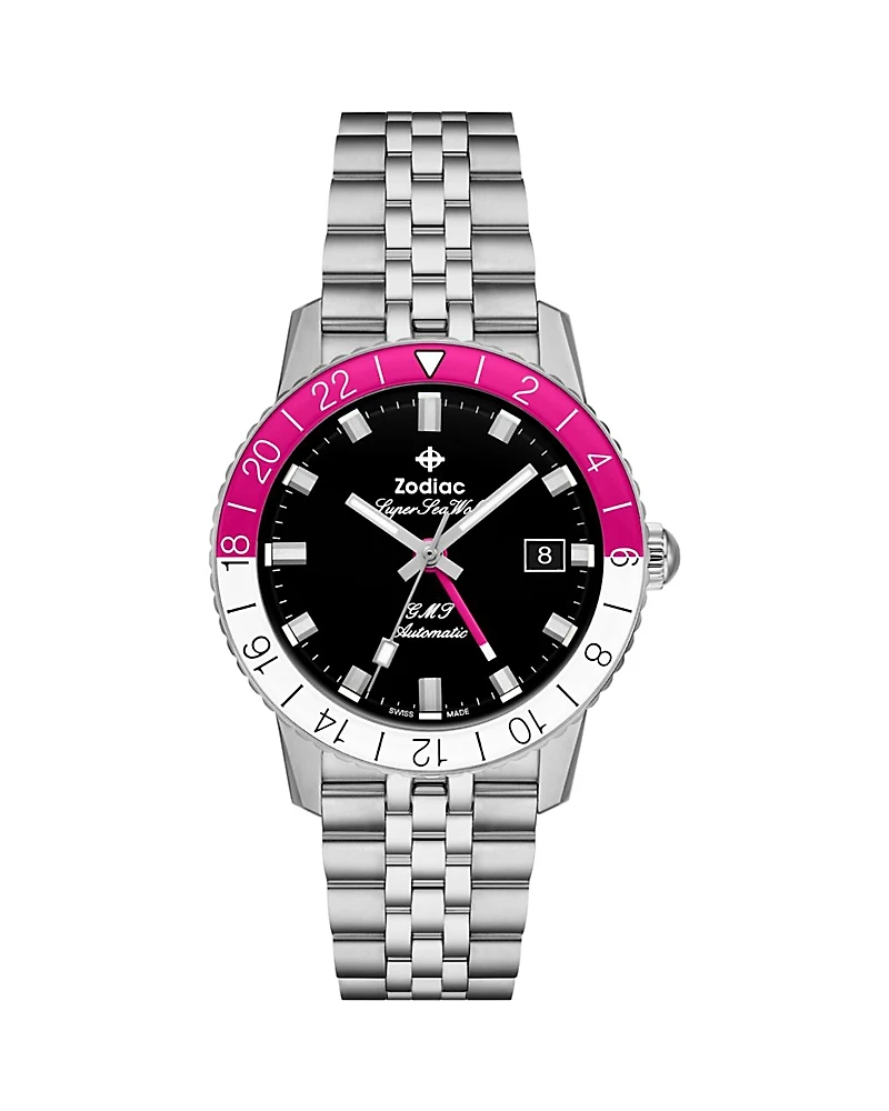Zodiac Gmt Automatic Stainless Steel Watch, 37mm