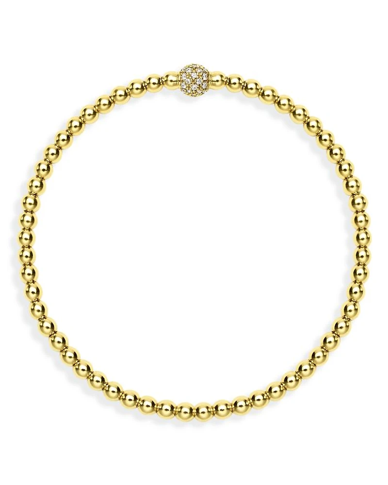 18K Yellow Gold Caviar Diamond Pavé Ball Stretch Bracelet