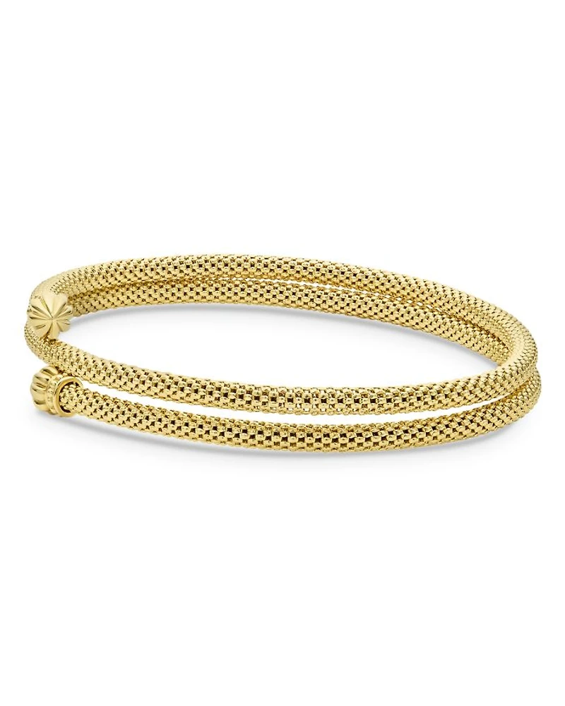 18K Yellow Gold Caviar Endcap Double Wrap Bracelet