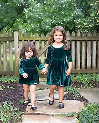 Girls' Holiday Twirly Dress Emerald Stretch Velvet - Little Kid, Big Kid