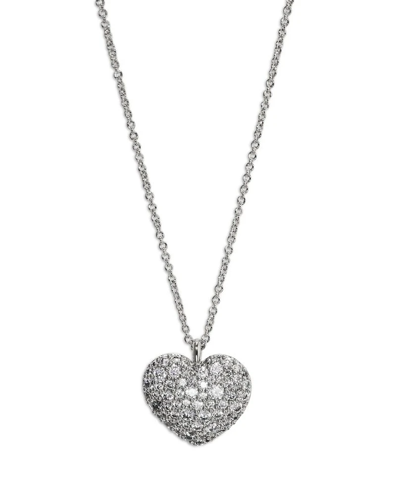 Cubic Zirconia Heart Pendant Necklace in Rhodium Plated, 16"-18"