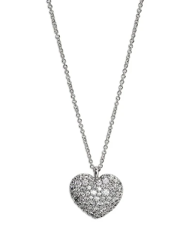 Cubic Zirconia Heart Pendant Necklace in Rhodium Plated, 16"-18"