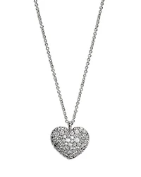 Cubic Zirconia Heart Pendant Necklace in Rhodium Plated, 16"-18"