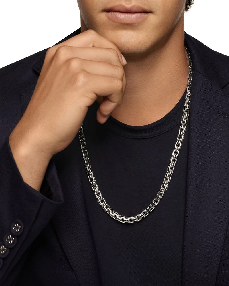Box Chain Necklace in Sterling Silver with Pavé Black Diamonds 7.3mm