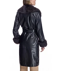 Leather Coat with Shearling Trim