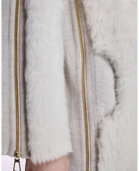 Mixed-Media Shearling Coat With Zipper Trim