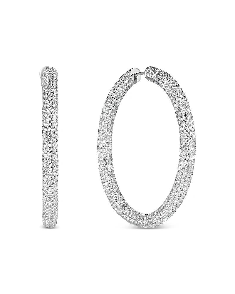 Roberto Coin 18K White Gold Classic Diamond Pave Inside Out Medium Hoop Earrings