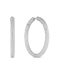 Roberto Coin 18K White Gold Classic Diamond Pave Inside Out Medium Hoop Earrings