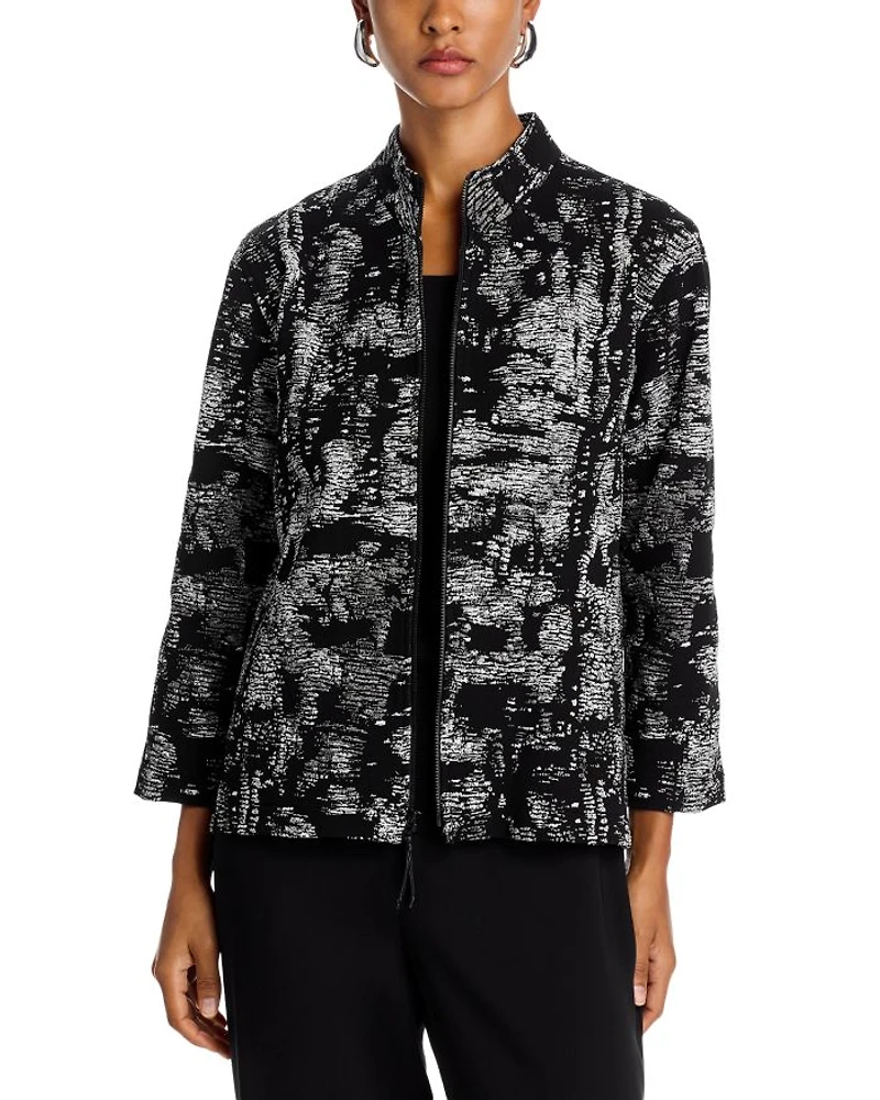 Melange Knit Zip Front Jacket