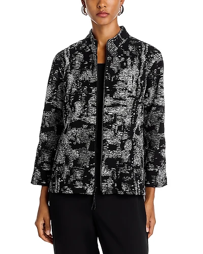 Caroline Rose Melange Knit Zip Front Jacket