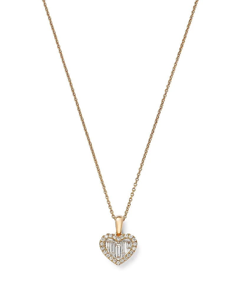 Bloomingdale's Fine Collection Diamond Baguette & Round Heart Pendant Necklace