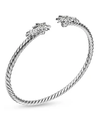 Sterling Silver Starburst Cable Bangle Bracelet with Diamonds