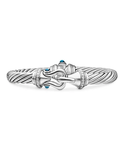 Buckle Classic Cable Bracelet Sterling Silver with Hampton Blue Topaz and Diamonds, 7mm