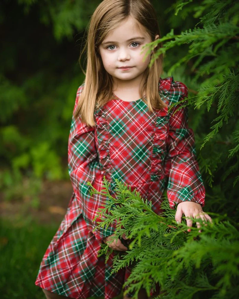 Girls' Long Sleeve Ruffle Dress Holiday Plaid - Little Kid
