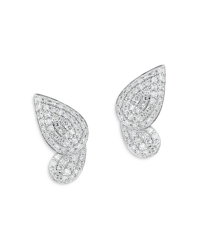 Phillips House Rhodium Plated 14K Yellow Gold Symphony Diamond Pave Half Butterfly Stud Earrings