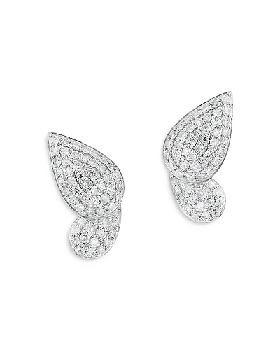 Phillips House Rhodium Plated 14K Yellow Gold Symphony Diamond Pave Half Butterfly Stud Earrings