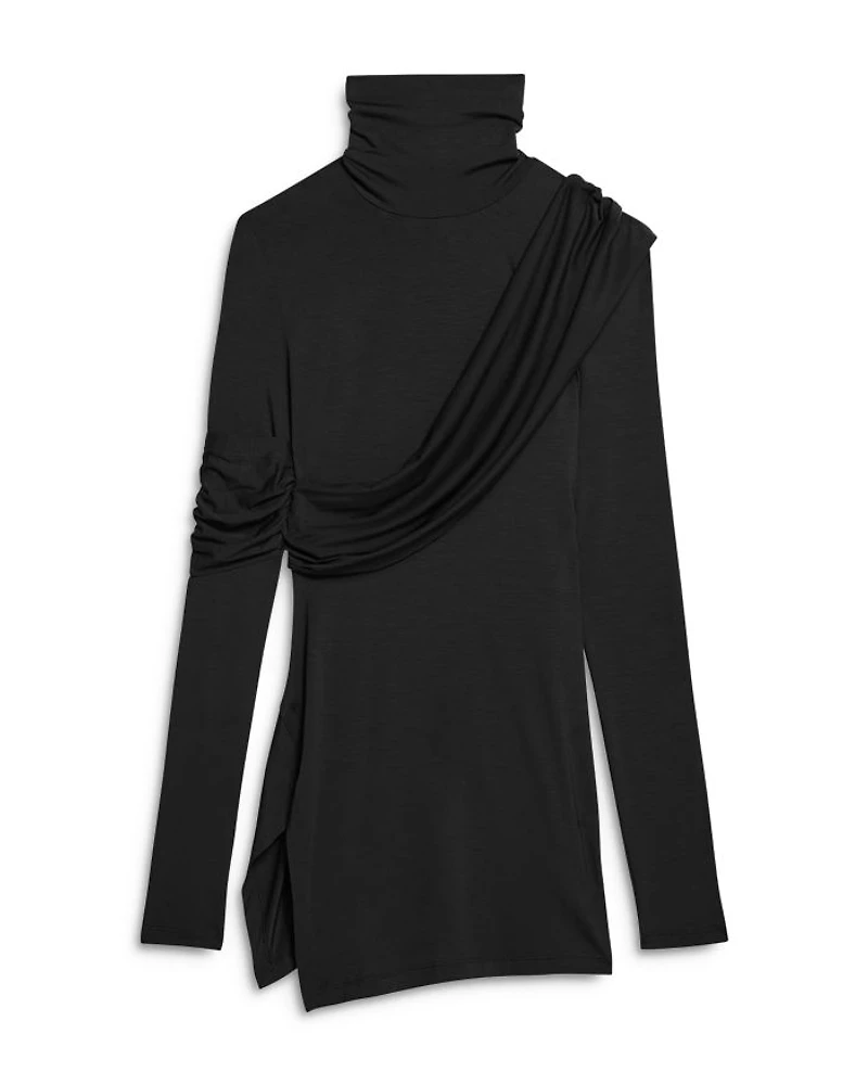 Asymmetric Draped Turtleneck Top
