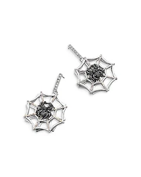 Web Struck Pavé Spiderweb Drop Earrings in Silver Tone