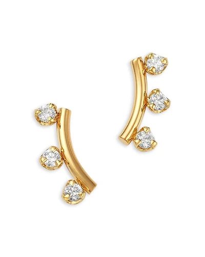 14K Yellow Gold Diamond Wire Arc Stud Earrings