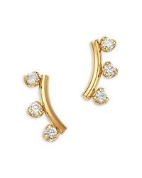 14K Yellow Gold Diamond Wire Arc Stud Earrings
