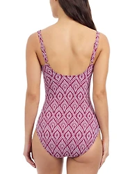 Plume Scoop Neck Shirred Bust One Piece Swimsuit