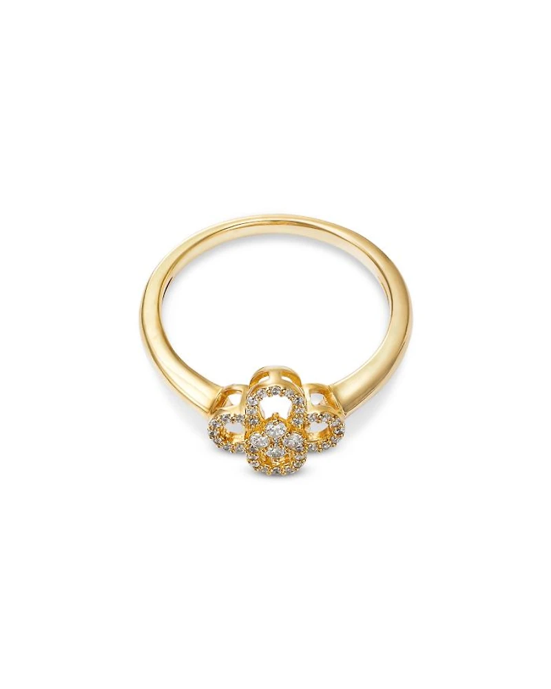 Diamond Clover Ring in 14K Yellow Gold, 0.15 tcw
