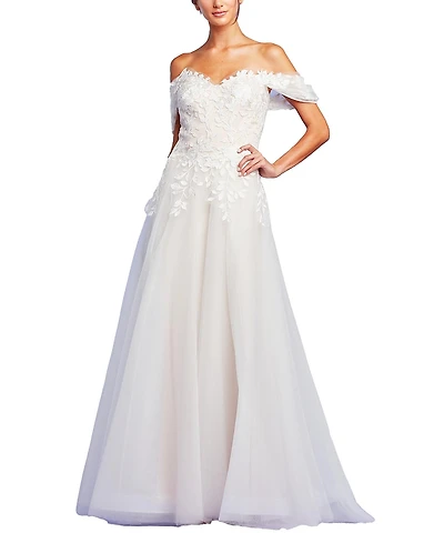 Tadashi Shoji Pierce Off-Shoulder Embroidered Gown