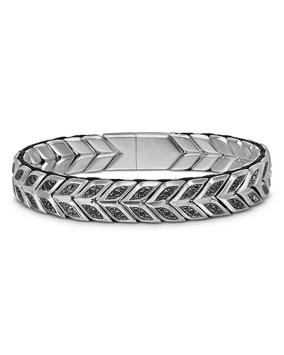 Men's Chevron Woven Bracelet in Sterling Silver with Black Diamonds, 12mm