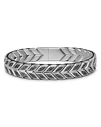 Men's Chevron Woven Bracelet in Sterling Silver with Black Diamonds, 12mm