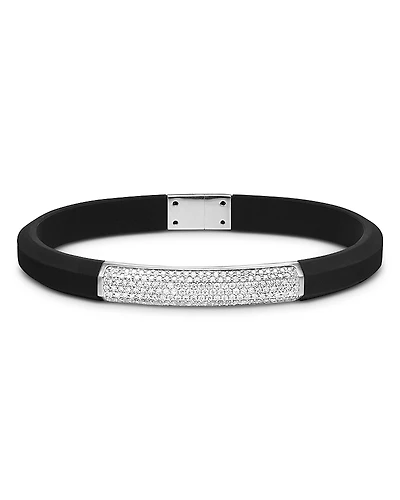 David Yurman Men's Streamline Black Rubber Bracelet with Sterling Silver and Diamonds, 8mm