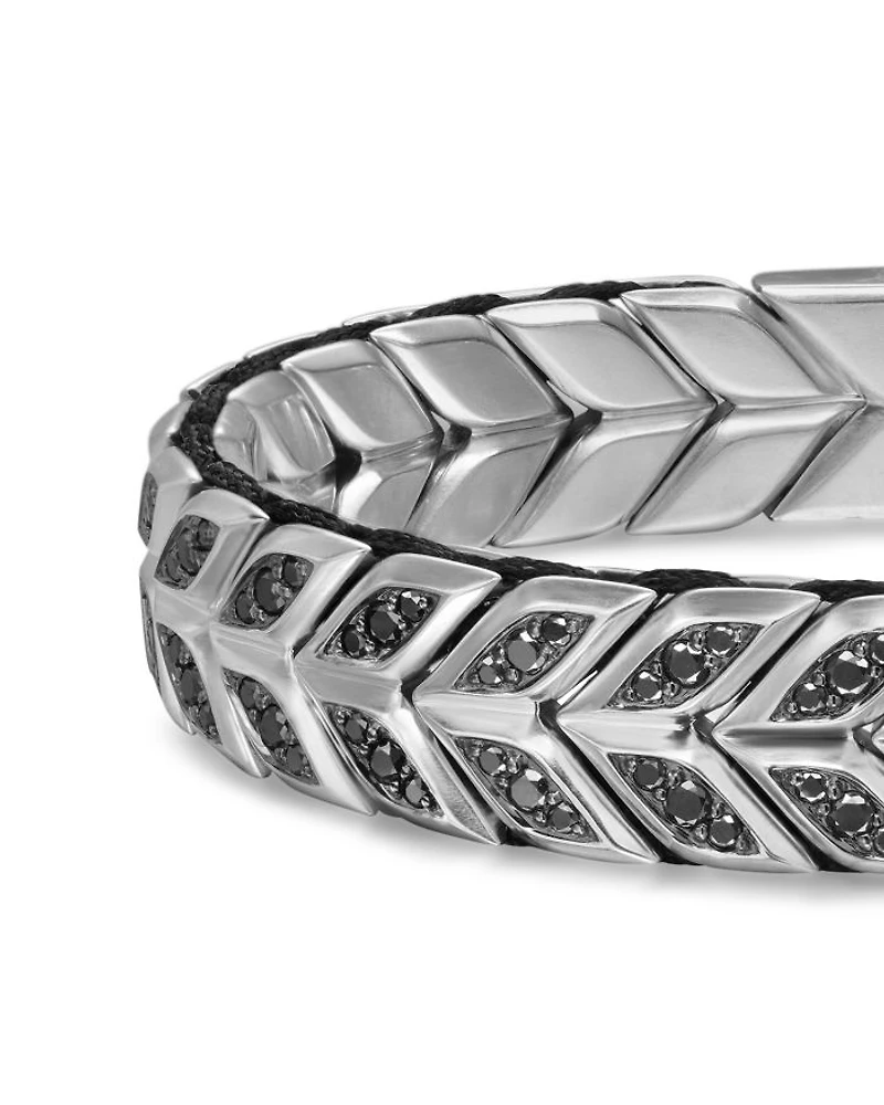 Men's Chevron Woven Bracelet in Sterling Silver with Black Diamonds, 12mm