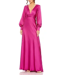 Mac Duggal Charmeuse Bishop Sleeve V Neck Gown