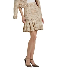 Mac Duggal High Waist Box Pleat Boucle Mini Skirt