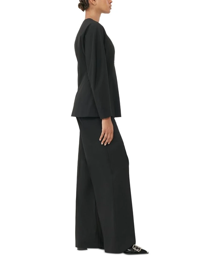 Black Fitted Drapey Melange Blazer