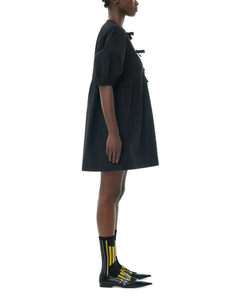 Cotton Poplin Tie String Mini Dress