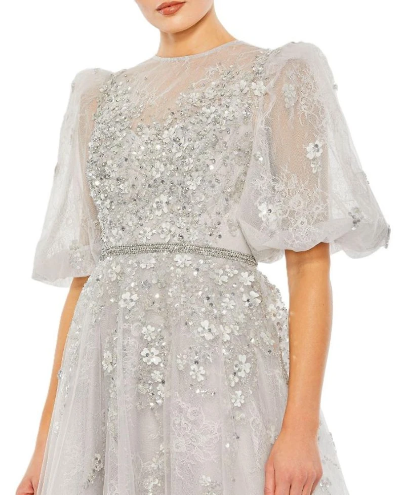 Embellished Puff Sleeve A Line Gown