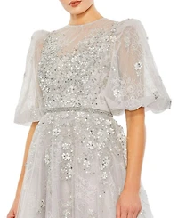 Embellished Puff Sleeve A Line Gown