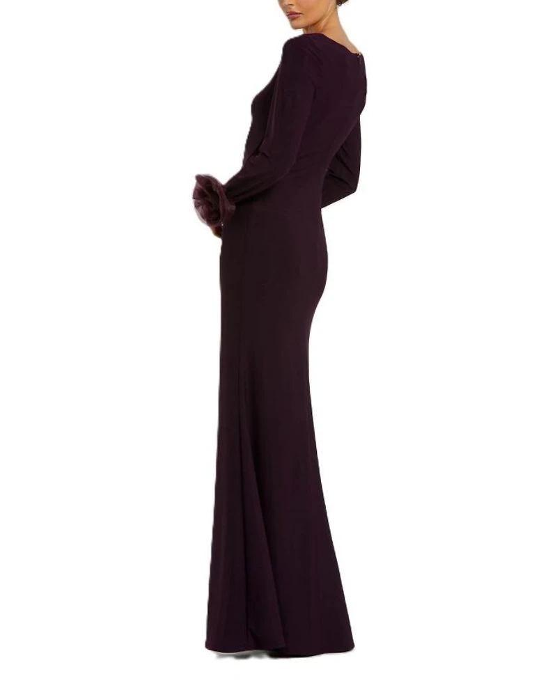 Long Sleeve Fitted Jersey With 3D Flowers Gown