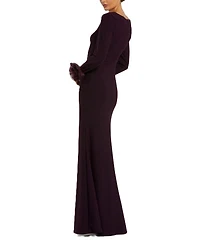 Long Sleeve Fitted Jersey With 3D Flowers Gown