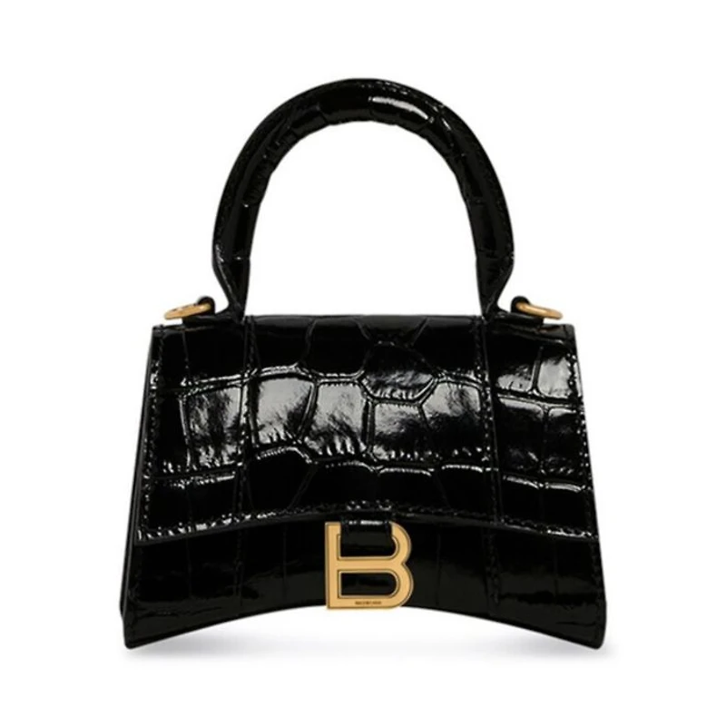 Hourglass Mini Handbag with Chain Crocodile Embossed