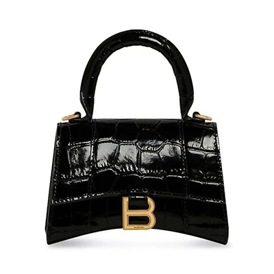 Hourglass Mini Handbag with Chain Crocodile Embossed