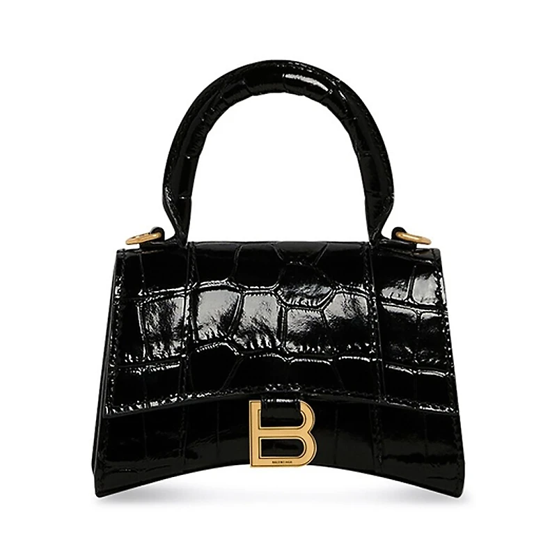Balenciaga Hourglass Mini Handbag with Chain Crocodile Embossed