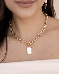 Mother Of Pearl Chain Link Pendant Necklace in 18K Gold Plated, 17"