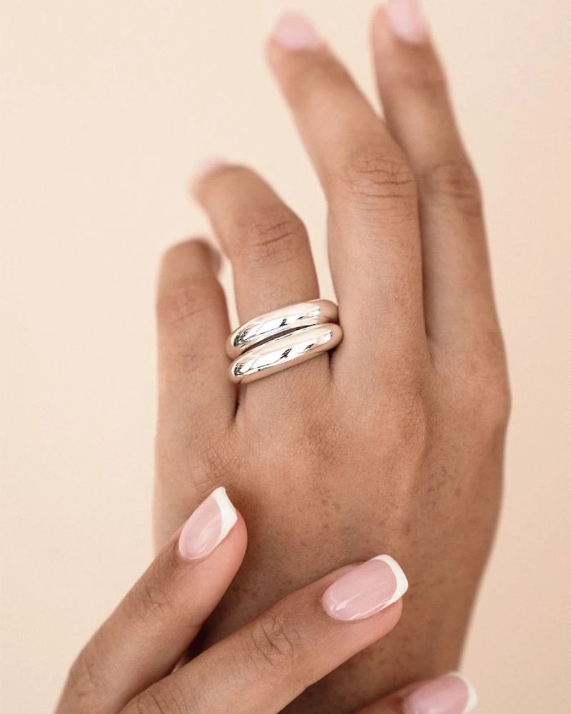 Dome Rings Silver Plated, Set of 2