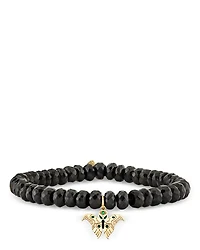 Wicked x Sydney Evan 14K Yellow Gold Black Spinel & Emerald Enamel Moth Charm Bracelet