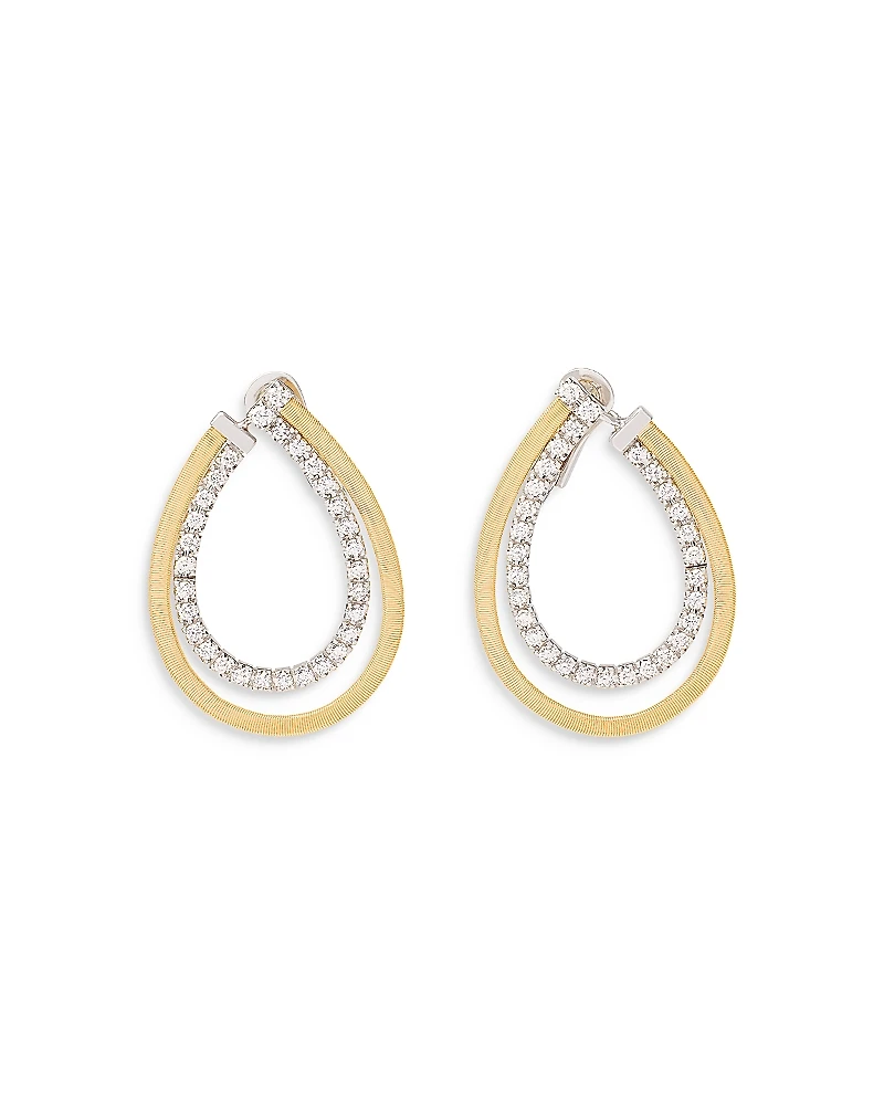 Marco Bicego 18K Yellow & White Gold Masai Diamond Pear Double Spiral Hoop Earrings