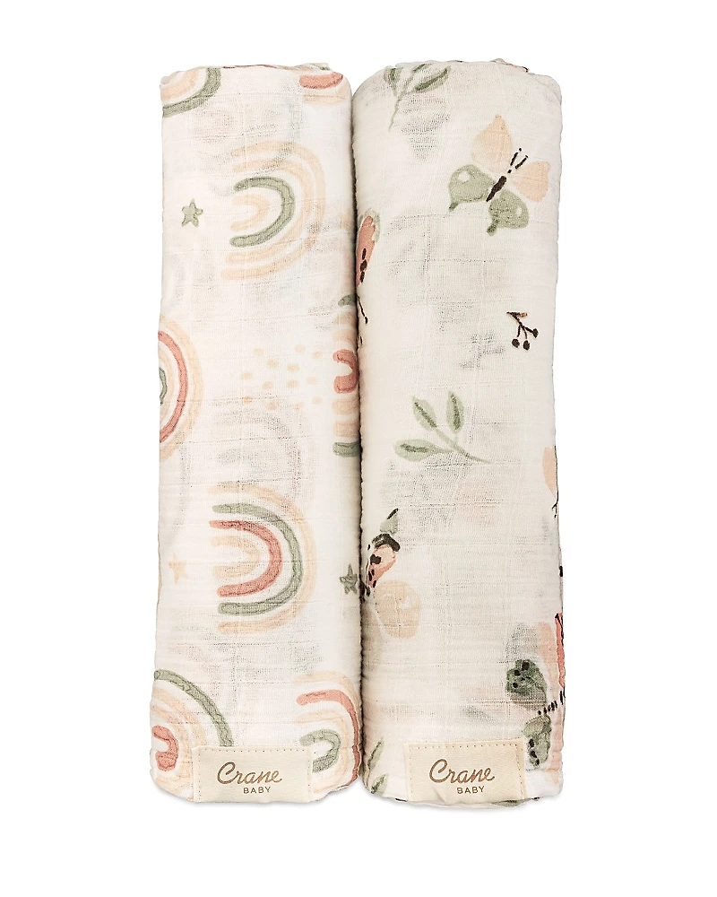 Crane Baby Parker Butterfly/Rainbow Swaddles, 2 Pack