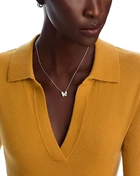 Diamond Pavé Cut Butterfly Pendant Necklace in 14K Rose Gold, 0.33 tcw