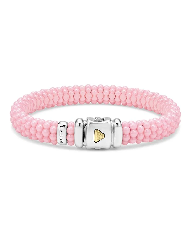 Sterling Silver Pink Caviar Ceramic Beaded Bracelet