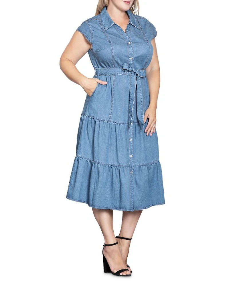 Plus Tiered Denim Midi Dress